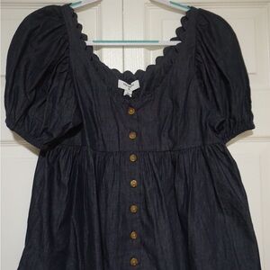 Kika Vargas Navy Puff Sleeve Dress